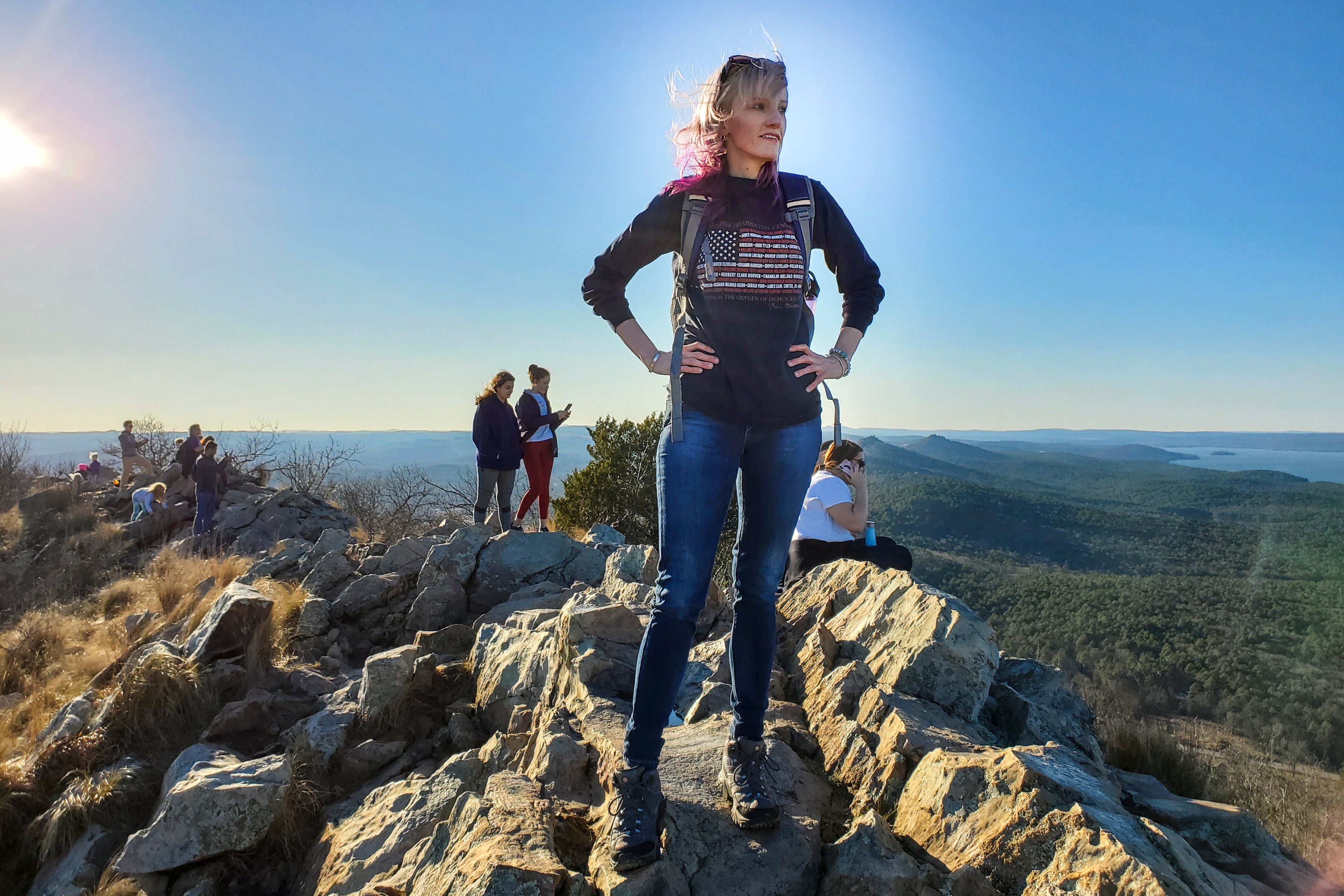 Hiker at the peak of Pinnacle Mountain State Park